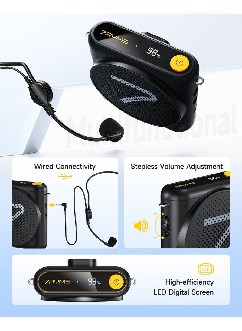 7RYMS WA1(SE) Portable Voice Amplifier with Wired Headset Microphone for Teacher, Speaker Megaphone with Noise Canceling, 23H Working, Microphone Speaker for Teaching, Speech, Yoga(Black) - Image 3